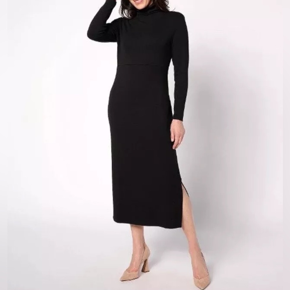 Women with Control Petite FinespunJersey Tummy Control Midi Dress Black PXL
